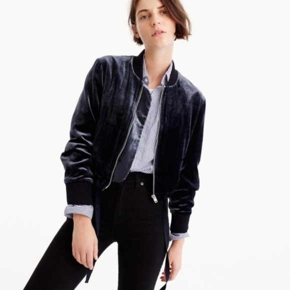 J CREW Navy Blue Velvet Zip Cropped Jacket - Picture 1 of 9